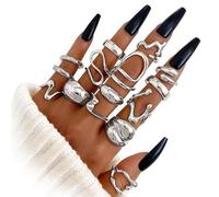 BelleVive Set di 15 anelli d'argento per donne, placcato in oro 14 carati, anelli a cupola spessi, anelli aperti impilabili, gioielli delicati, minimalisti e alla moda, argento