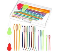 BelleVive Set di 19 aghi per filato, diversi aghi per filato, aghi per gobelin ricurvi, aghi per tappezzeria, aghi in plastica, grande orecchio, ferri da maglia smussati per cucire e uncinetto