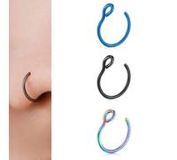 BelleVive Set di 3 anelli per naso finti, in acciaio al titanio 18 K, da donna, senza bisogno di piercing, 22 gauge 7 mm, anello per setto nasale artificiale a forma di cerchio, per donna e uomo