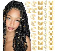 BelleVive Set di 40 gioielli per capelli dorati per trecce, polsini per capelli in diversi stili, gioielli a treccia regolabili, clip per orecchie non penetranti, accessori per donna