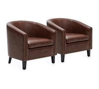 BELLEZE Accent - Set di 2 sedie a botte moderne, poltrone imbottite per soggiorno, sedie in ecopelle con bordo dorato e gambe nere, Kyara (marrone)