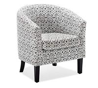 BELLEZE Sedia da soggiorno, in lino, rotonda, con accento a botte, per camera da letto, sedia angolare con gambe svasate e comoda imbottitura morbida, Highland (bianco e marrone)