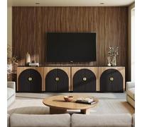 BELLEZE Set di 2 armadietti da buffet scanalati con contenitore, 165 cm, credenza simmetrica ad arco grande per sala da pranzo, cucina e soggiorno (cammello)