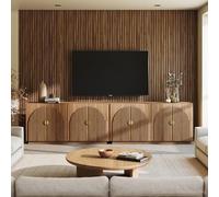 BELLEZE Set di 2 armadietti da buffet scanalati con contenitore, 165 cm, credenza simmetrica ad arco grande per sala da pranzo, cucina e soggiorno (marrone caramello)