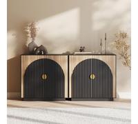 BELLEZE Set di 2 credenze modulari scanalate con contenitore, tavolo consolle moderno metà secolo con ante ad arco simmetriche, elegante Credenza per sala da pranzo, cucina e soggiorno, cammello