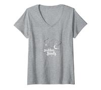 Bellezza Incantevole: Incantevole Cappello da Strega Luna Stelle Maglietta con Collo a V, Donna, Grigio Melange, L