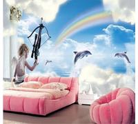 Bellezza Mare Delfini Arcobaleno Angeli 3D Carta Da Parati Facile Installare Mobili Sfondi Ufficio Divano Camera Letto Sfondo Decorazione Murale-250cm×170cm