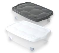 BELLI E FORTI Contenitore Storage Box Tartarugo Scatola Salvaspazio O Antracite Contenitori Portaoggetti 24 LT Con Ruote Soggiorno Camera Da Letto Multiuso, Bianco, 60x40x18 Cm