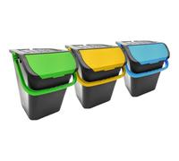 Belli e FORTI Set 3 Tower Bin Pattumiere per Raccolta Differenziata, Giallo Verde Azzurro, Bidone Spazzatura Salvaspazio Robusto con Manico Ergonomico, Pattumiera in Poliuretano Resistente 40x40x43 cm