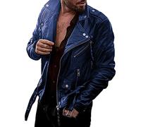 BELLIDONNA Giubbotto in Pelle Antivento Caldo Inverno Giacca Volante da Uomo Casual Semplice con Cerniera Tascabile Sportiva da Baseball Giubbotto in Pelle Casual Vintage (Blue, XL)