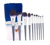 BELLIFFY 10pezzi Pennelli Professionali Per Trucco Blu Kit Portatile Con Manico in Legno e Sacchetto Per Facile e Applicazione Perfetta Di Fondotinta e Fard