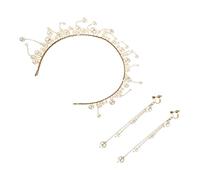 BELLIFFY 1set Coroncina e Orecchini Con Perle Per Sposa Elegante Headband Nuziale Per Cerimonie e Occasioni Speciali Accessorio Per Matrimonio e Feste