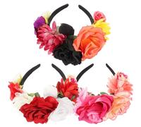 BELLIFFY 3 Pezzi Cerchietti Fiori Gotici, Fasce Floreali Messicane Antiscivolo per Halloween, Feste e Cosplay, Accessori Goth per Donne, Copricapi Eleganti Rose Realistiche