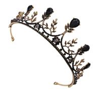 BELLIFFY Corona D’epoca Nuziale Vintage Strass Nero e Oro, Accessorio per Chioma da Sposa e Spettacolo, Tiara Decorativa per Matrimoni, Compleanni e Performance