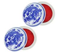 BELLIFFY Tamponi D’Inchiostro Rosso per Calligrafia e Pittura 2 Pezzi in Pasta Ceramica Coperchio, Set Multiuso per Studenti e Artisti, per Carta, Legno e Tessuti