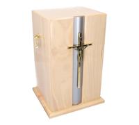 Bellissima bara in legno di mogano con croce e maniglie in oro Urna per ceneri