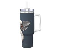 Bellissima borraccia termica con stampa di cigno bianco, 1184 ml, con cannuccia e manico, borraccia termica per caffè caldo e freddo
