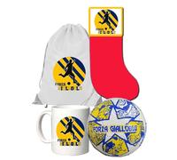 Bellissima calza della befana del tifoso Gialloblu Parma mix di dolciumi assortiti 275 g + 3 gadget: tazza ceramica, sacca in nylon e pallone cuoio n.5 squadra calcio