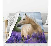 Bellissima coperta di flanella super morbida color lavanda con motivo Palomino Horse, spessa, comoda e accogliente, 80"x60"