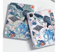 Bellissima e carina cover trasparente in acrilico dipinta a doppia faccia con animali marini cartoni animati, balene, squali, stelle marine, tartarughe, meduse, lettere, fiori, adatta per iPad 7a, 8a
