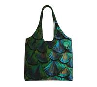 Bellissima piuma di pavone,Borse riutilizzabili, borse della spesa, borsa a tracolla in tela di grande capacità