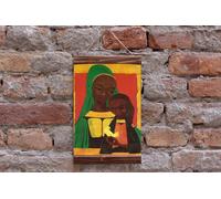 Bellissima raffigurazione di una Madonna africana, tela di religione cristian...