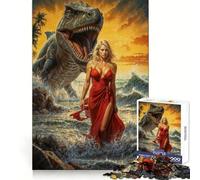 Bellissima ragazza e dinosauro sulla spiaggia - Puzzle da 1000 pezzi per ragazzi - Sviluppo delle capacità logiche - Gioco rilassante - Bordi nitidi - Regalo memorabile (38x26cm)