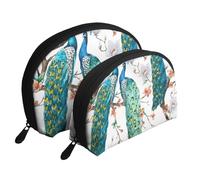 Bellissima stampa di fiori di pavone, Borsa per trucco a conchiglia Portamonete da donna Borsa da toilette piccola Borsa per cosmetici 2 pezzi