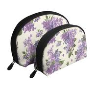 Bellissima stampa di fiori viola, Borsa per trucco a conchiglia Portamonete da donna Borsa da toilette piccola Borsa per cosmetici 2 pezzi