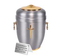 Bellissima urna di cremazione in metallo argentato per ceneri con rosa Urna