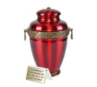 Bellissima urna funeraria in metallo rosso per le ceneri di un adulto