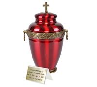 Bellissima urna funeraria in metallo rosso per le ceneri di un adulto