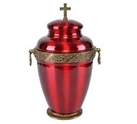Bellissima urna funeraria in metallo rosso per le ceneri di un adulto