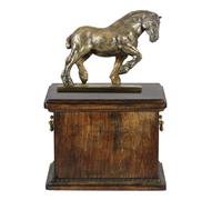 Bellissima urna in legno massiccio per cavallo con statua in bronzo - cavallo be