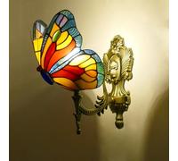 Bellissime applique da parete in stile Tiffany a forma di farfalla, lampada da parete vintage industriale con paralume in vetro colorato, lampadario decorativo per camera da letto con scala(A)