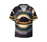 Bellissime camicie da uomo con colletto cubano con motivo Saturno, cardigan a maniche corte, adatte per vacanze e feste., nero, XL