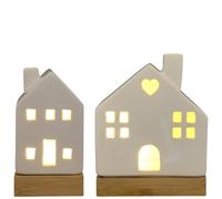 Bellissime case luminose a LED in bianco in set - Casette di Natale illuminate in porcellana per villaggio di Natale e decorazione - Decorazione scandinava per soggiorno in stile rustico con luce LED