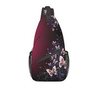 Bellissime farfalle lavanda su borsa a tracolla in legno Borsa a tracolla sul petto da uomo, leggera, per escursioni e viaggi