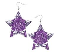 Bellissime rose viola stampate in pelle orecchini a forma di stella, accessori leggeri ed eleganti per feste, balli e vita quotidiana.