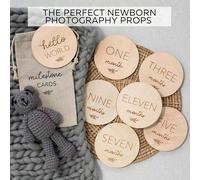 Bellissime tessere in legno per celebrare le tappe mensili del bambino - Il regalo perfetto per scattare adorabili foto delle tappe del neonato maschio/femmina - Set di 7 cerchi reversibili inclusi 7