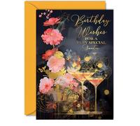 Bellissimi biglietti di compleanno dorati per nipote, meravigliosi cocktail dorati, elegante e tradizionale biglietto di compleanno per nipote da zia zio, splendido biglietto di auguri A5