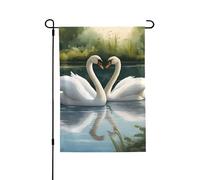 Bellissimi cigni bianchi sul lago, bandiera per portico su entrambi i lati, 71 x 102 cm, durevole striscione da cortile per giardino prato decorazione stagionale