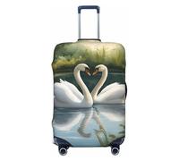 Bellissimi cigni bianchi sul lago stampa valigie coperture personalizzate protezione per bagagli elastica lavabile copertura per attrezzi da viaggio, nero, Large