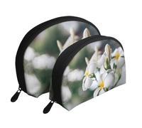 Bellissimi fiori bianchi di frangipani scia di plumeria, Borsa per trucco a conchiglia Portamonete da donna Borsa da toilette piccola Borsa per cosmetici 2 pezzi