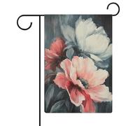 Bellissimi fiori in rosa e grigio bandiera da giardino stagionale vacanza juta doppia faccia casa cortile esterno bandiere 30,5 x 45,7 cm