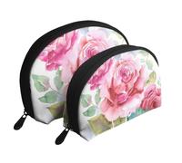 Bellissimi fiori rosa fiore rosa floreale, Borsa per trucco a conchiglia Portamonete da donna Borsa da toilette piccola Borsa per cosmetici 2 pezzi