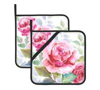 Bellissimi fiori rosa fiore rosa floreale, Set di 2 presine, presina resistente al calore da cucina antiscivolo per cottura al forno, pad caldo 20,5x20,5 cm