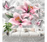 Bellissimi Gigli E Farfalle Carta da Parati Fotografica Panorama Effetto 350x256 cm Rosa Decorazione per la Casa per Pareti per Camera Da Letto Sala Fotomurali In Tessuto Non Tessuto