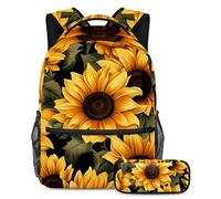 Bellissimi girasoli per stare davanti alla classe, zaino con astuccio, set da 2 pezzi per ragazzi ragazze adolescenti, Multicolore#02, B：29.4x20x40cm P：19x7.5x3.8cm, Zaini Daypack