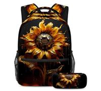 Bellissimi girasoli per stare davanti alla classe, zaino con astuccio, set da 2 pezzi per ragazzi ragazze adolescenti, Multicolore#03, B：29.4x20x40cm P：19x7.5x3.8cm, Zaino daypack